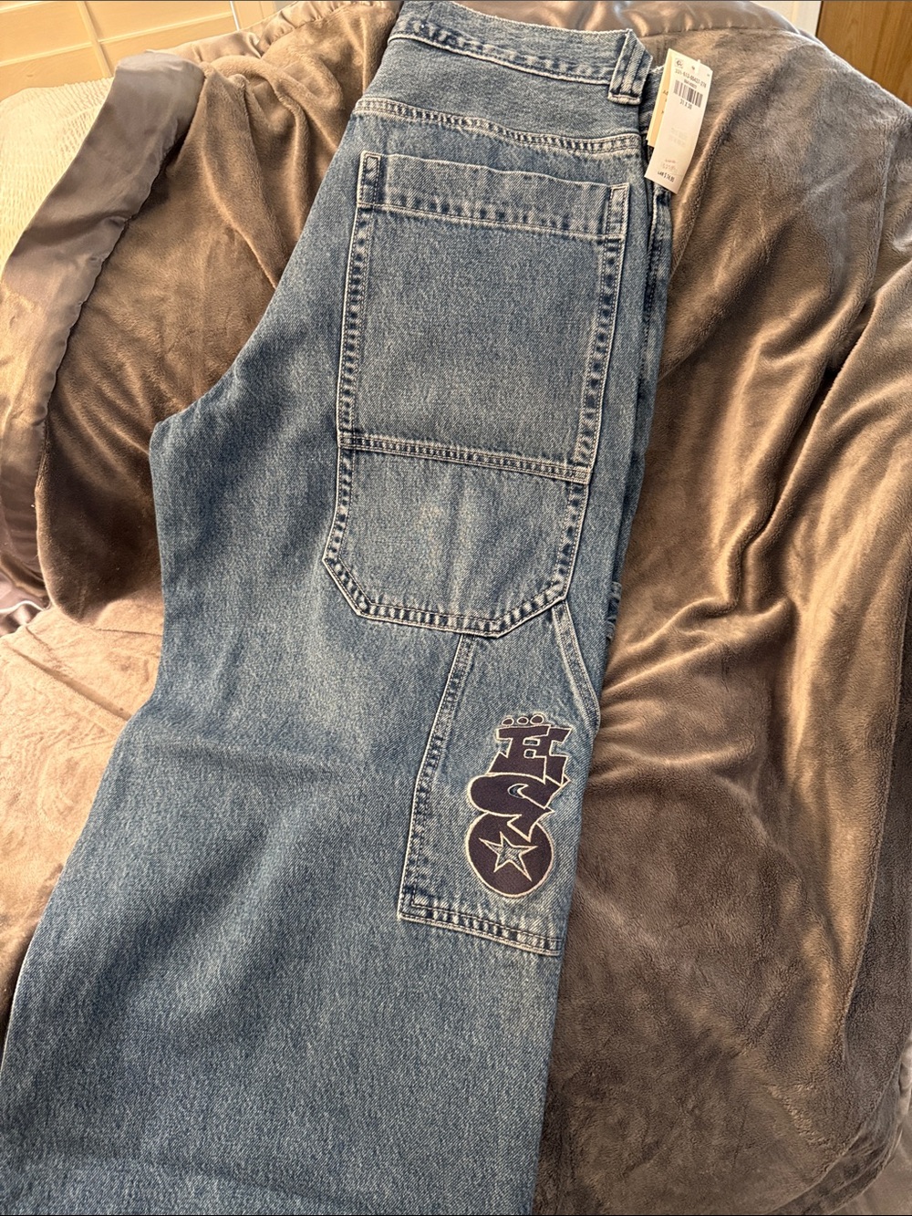 Hollister Medium Blue Relaxed Carpenter Jeans with Navy Patch